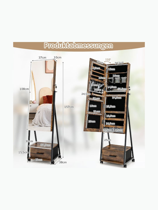 Costway Metallisches Schmuckkästchen mit Schublade und Spiegel Braune