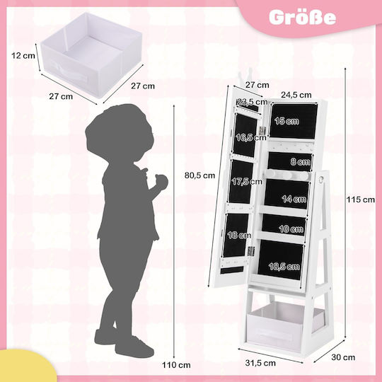 Costway Kids Jewelry Wardrobe Adjustable Full-Length Mirror Storage Spaces Hy10314wh