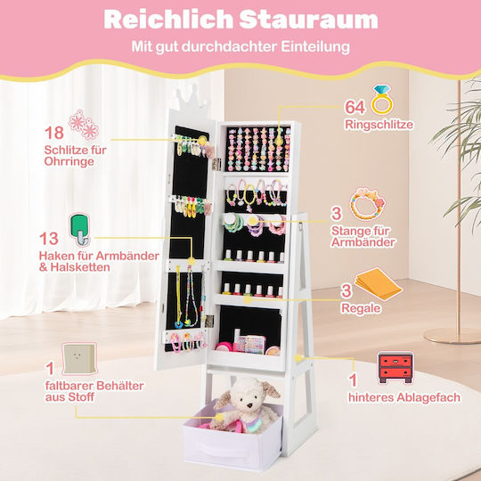 Costway Kids Jewelry Wardrobe Adjustable Full-Length Mirror Storage Spaces Hy10314wh