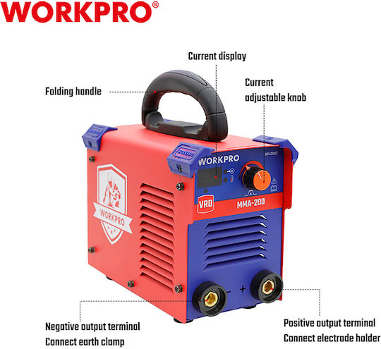 WorkPro Welding Machine Inverter MMA with Maximum Welding Current 200A and Duty Cycle 20%