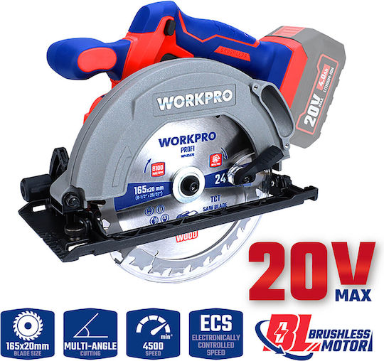 WorkPro Δισκοπρίονο Brushless 20V Solo με Ρύθμιση Ταχύτητας