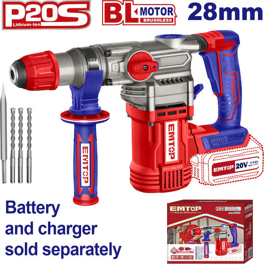 Emtop Κρουστικό Σκαπτικό Πιστολέτο Μπαταρίας Brushless 20V Solo με Υποδοχή SDS Plus ELRH20288