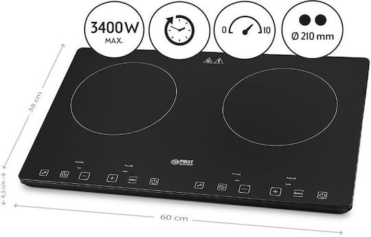 First Austria Fa50953 Electric Inductive Commercial Countertop Burner Double 2kW 64x42x8cm