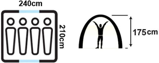 Salty Tribe Seminole 4 Automatic Camping Tent Igloo Green with Double Cloth 4 Seasons for 4 People 240x210x175cm