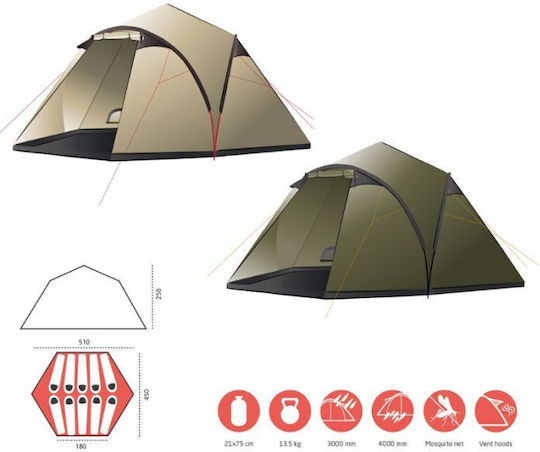 Grand Canyon Black Knob 10 Cort De Camping Verde 4 Anotimpuri Pentru 8 Persoane 510x450x250cm