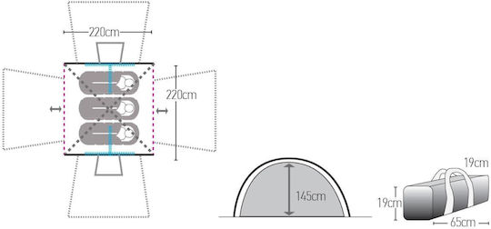 Hupa Panorama 3P Καλοκαιρινή Σκηνή Camping Μπλε για 3 Άτομα 220x220x145εκ.