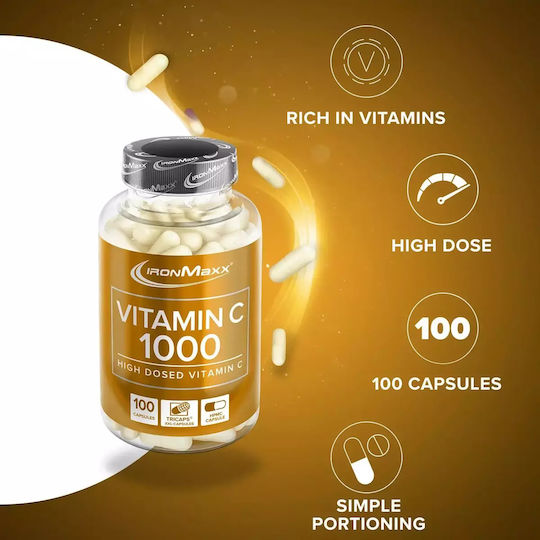 IronMaxx Vitamin C 1000 Βιταμίνη για Ενίσχυση του Ανοσοποιητικού, τo Δέρμα & Αντιοξειδωτική δράση 1000mg 100 κάψουλες