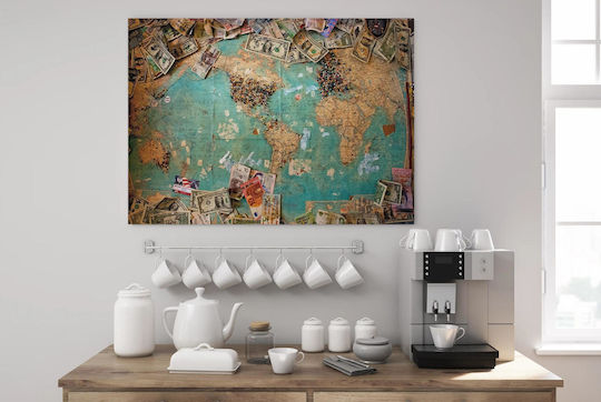 World Map Global Currencies Painting 65x40