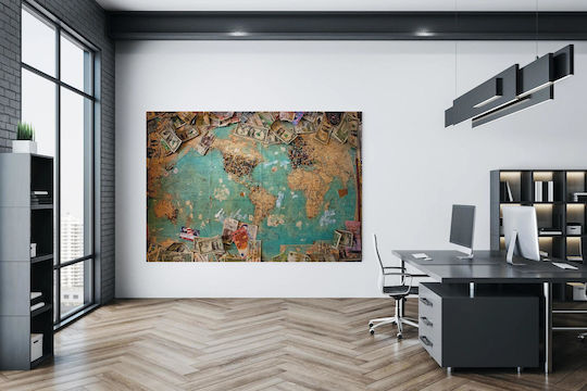World Map Global Currencies Painting 65x40