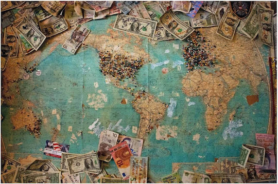 World Map Global Currencies Painting 65x40