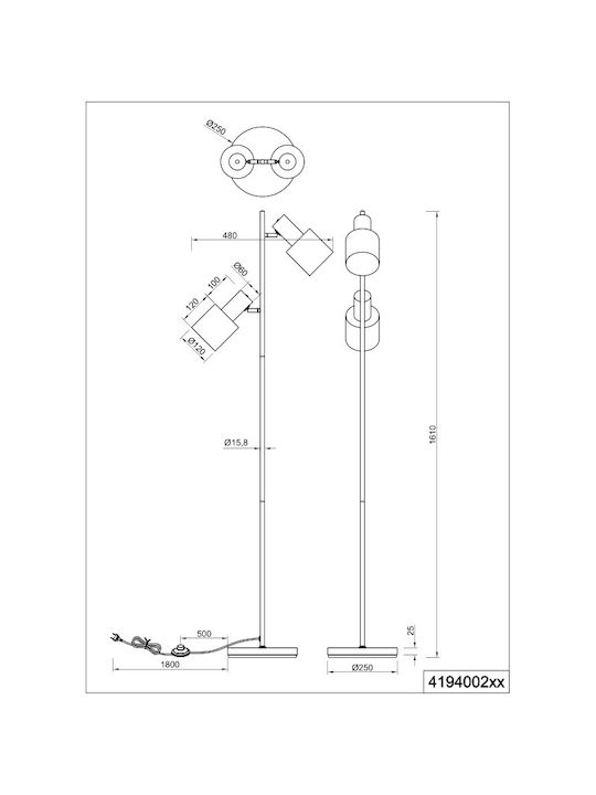 Trio Lighting Agudo Floor Lamp H161xW48cm. with Socket for Bulb E27 Multicolour