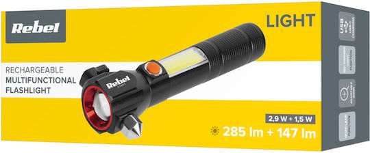 Rebel Rechargeable Flashlight LED IP20 with Maximum Brightness 285lm Red