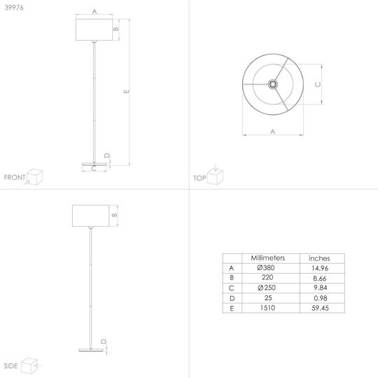Eglo Casuarita Floor Lamp H151xW38cm. with Socket for Bulb E27 Black