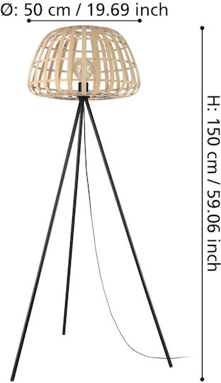 Eglo Montezuelo Floor Lamp H149xW50cm. with Socket for Bulb E27 Beige
