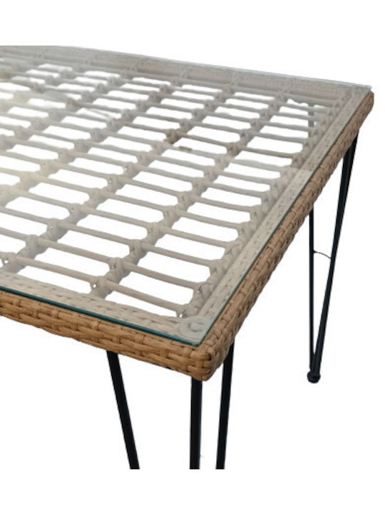 Masa pentru spații exterioare mici Metalic cu suprafață din sticlă Leon Natural 80x140x80buc