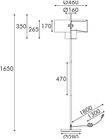 Aca Anafi Floor Lamp H165xW46cm. with Socket for Bulb E27 Black