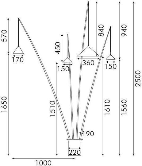 Aca Delia Floor Lamp H250xW100cm. with Socket for Bulb E27 Black