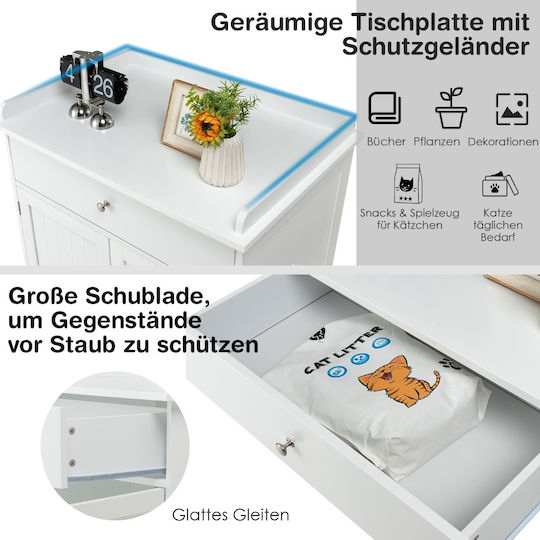Costway Multifunctional Cat Furniture 3-in-1 Storage Space Enclosed Toilet Area Pv10009wh