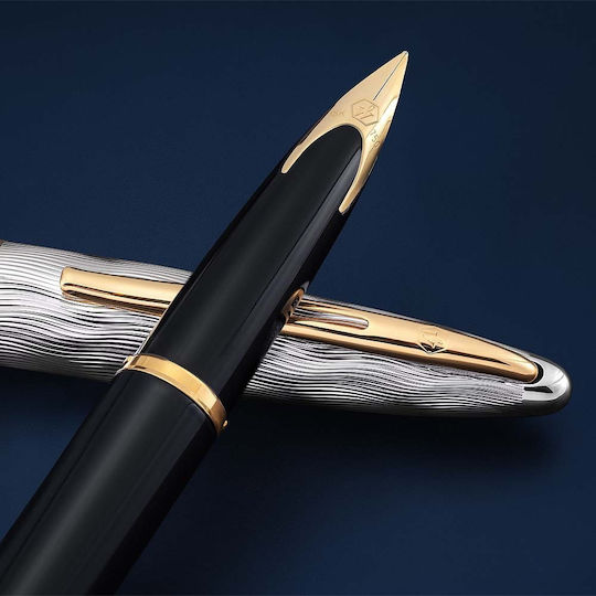 Waterman Carene Se Deluxe Πένα Γραφής Fine Ασημί από Ορείχαλκο με Μαύρο Μελάνι