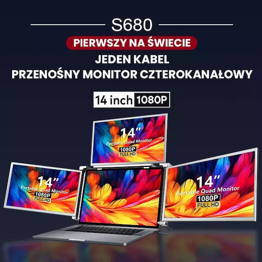 Monitor Extralink Triple Screen S680 14" Full HD IPS Laptop