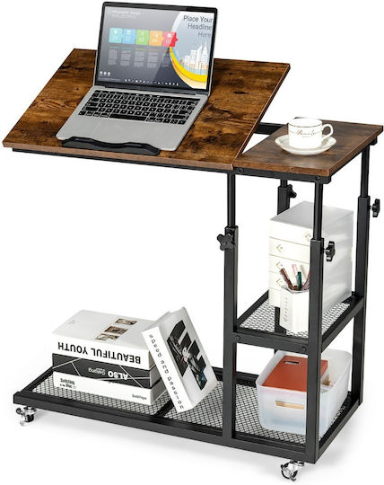 Desk Wooden Brown with Metal Legs & Adjustable Height 80x40x63cm