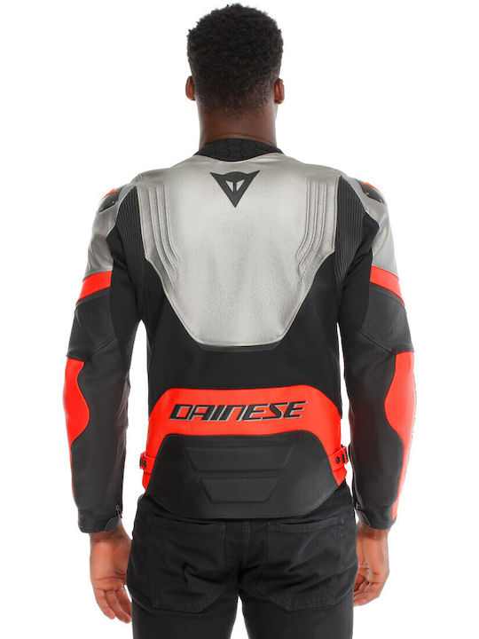 Dainese Racing 5 Мъжко Мотоциклетно яке Кожено Silver / Black / Red-Fluo