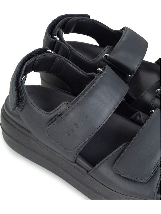 Hogan Leather Women's Flat Sandals in Black Color