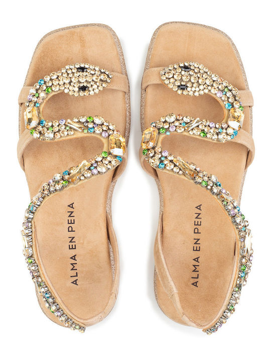 Flache Sandalen für Damen in Tabac Braun Farbe