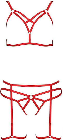Passion Magali Set Sexy Σετ Εσωρούχων με Ζαρτιέρες Red 3τμχ