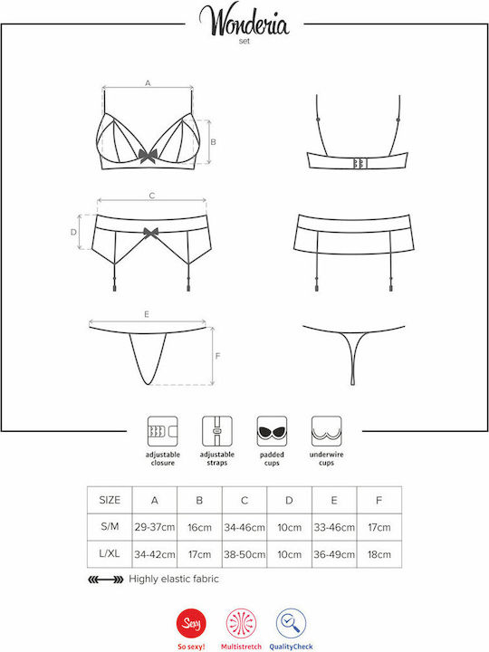 Obsessive Spitzen Unterwäsche-Set für Damen BH mit Zeichenfolge Schwarz Wonderia