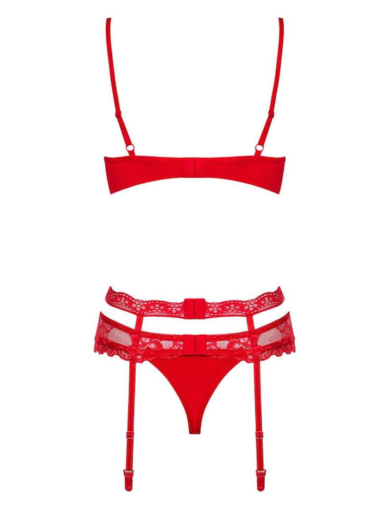 Obsessive Dantelat Set de Lenjerie Sutien cu Șir de caractere Roșu / Roșu Heartina