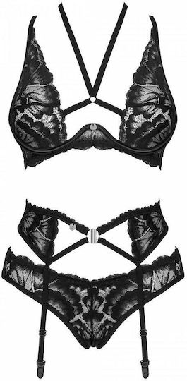 Obsessive Alessya Sexy Σετ Εσωρούχων με Δαντέλα & Ζαρτιέρες Black 3τμχ