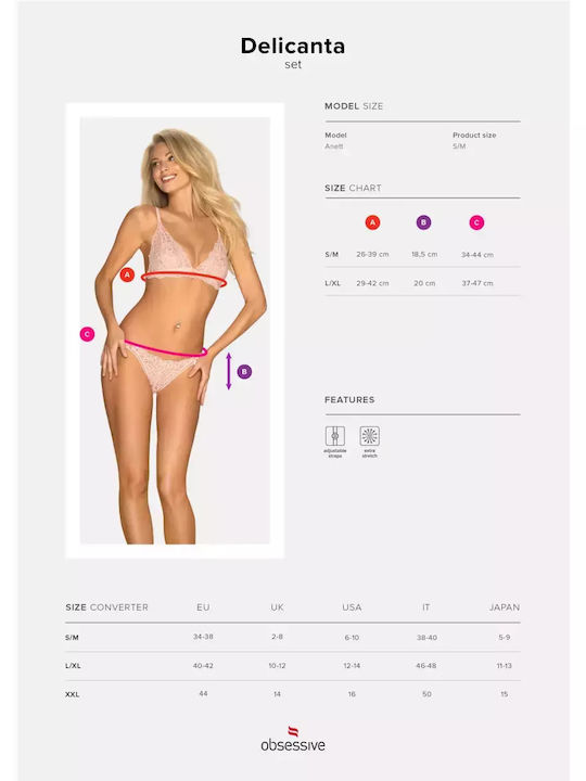 Obsessive Dantelat Set de Lenjerie Sutien cu Slip Bej / Bej Delicanta