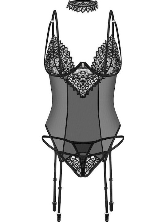 Obsessive Donarella Sexy Κορμάκι με Διαφάνεια & Ζαρτιέρες Μαύρο