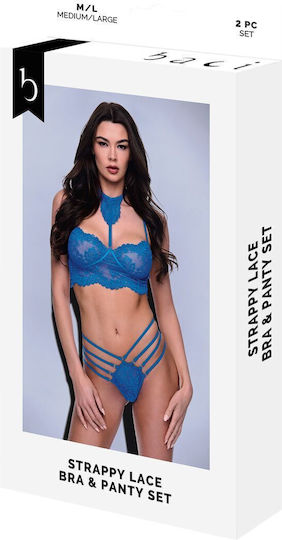 Baci Lingerie Strappy Lace Bra Panty Blue