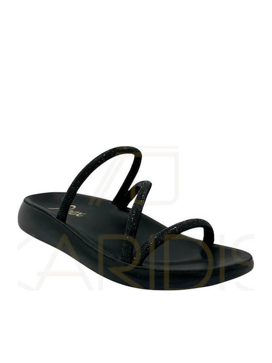 Leather Women's Flat Sandals in Black Color
