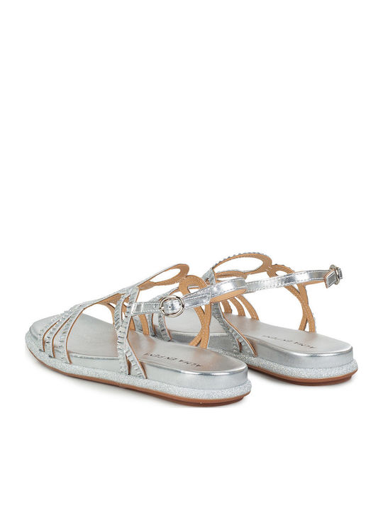 Flache Sandalen für Damen in Silber Farbe
