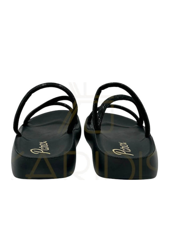 Leather Women's Flat Sandals in Black Color