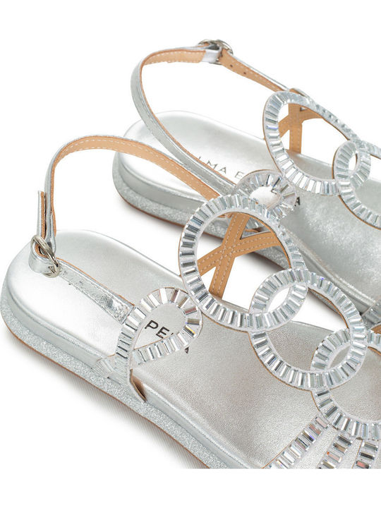 Flache Sandalen für Damen in Silber Farbe