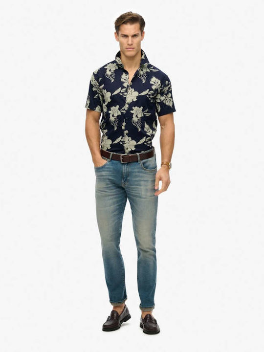 Hawaiian Short Sleeve Shirt In Regular Fit Floral Blue