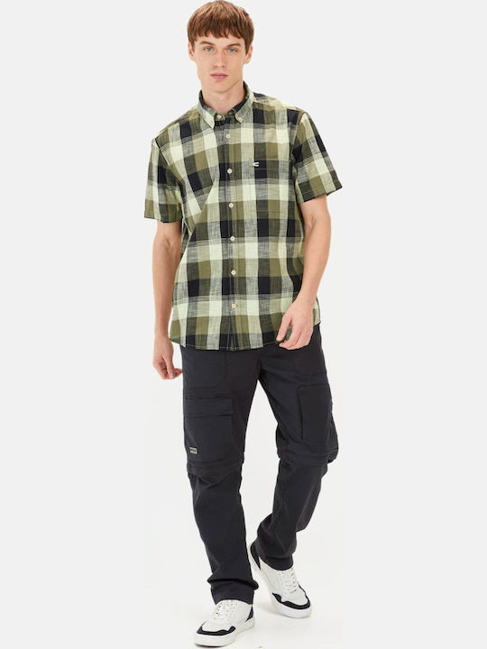 Short-sleeved Cotton Shirt Checked Olive