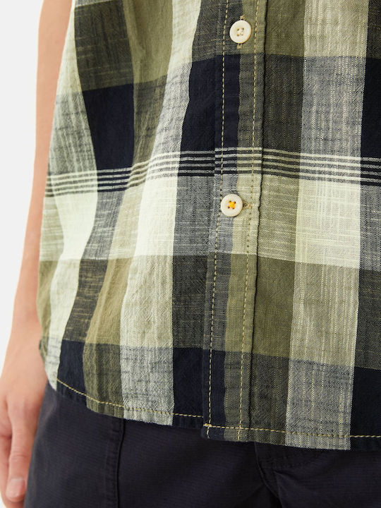 Short-sleeved Cotton Shirt Checked Olive