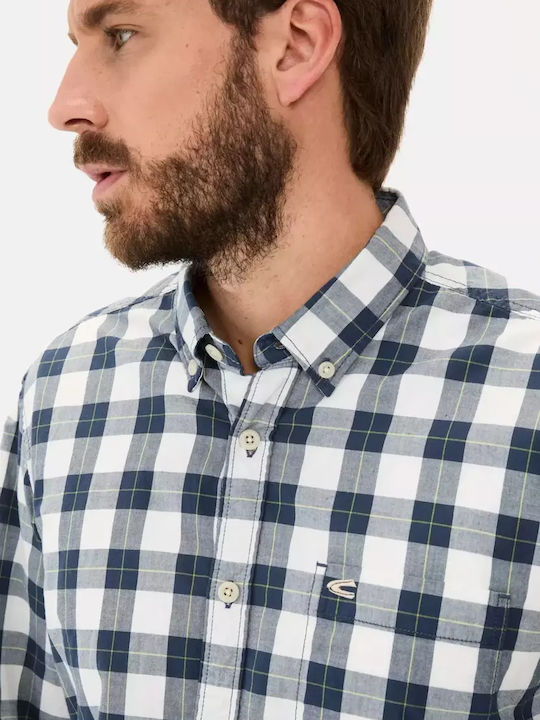 Long-sleeved Cotton Shirt Checked Blue
