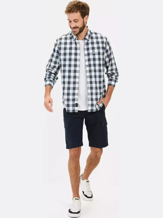 Long-sleeved Cotton Shirt Checked Blue