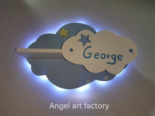 Children's Wooden Wall Light Cloud Shelf Hanger Name