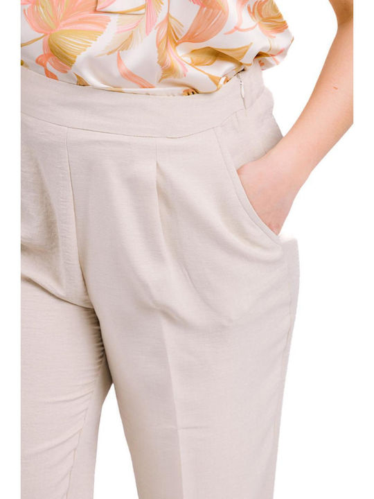 Women's Fabric Trousers with Elastic Beige