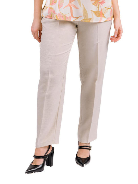 Women's Fabric Trousers with Elastic Beige