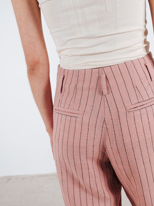 Damen Stoff Hose Gestreift Pink