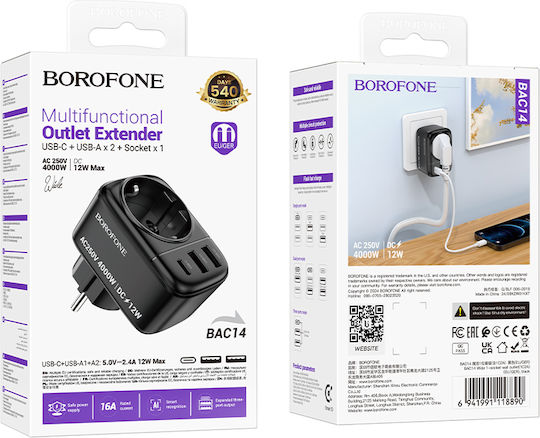 Borofone Un Singur Soclu Cu 2 USB-A Și USB-C