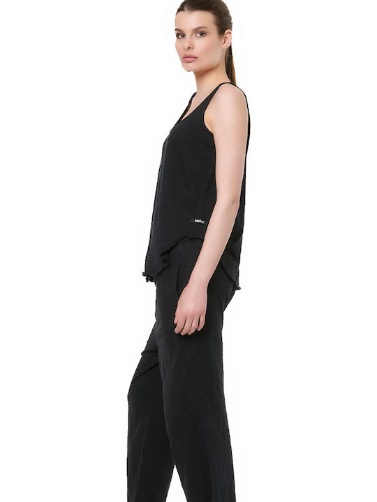 Damen Bluse Baumwolle Ärmellos Black